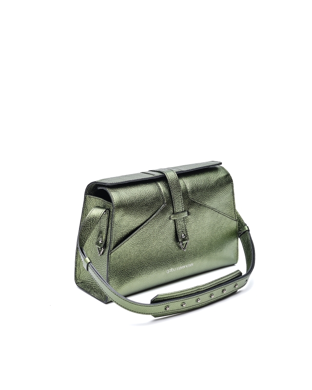 Y Elegant Leather Handbag Metallic green