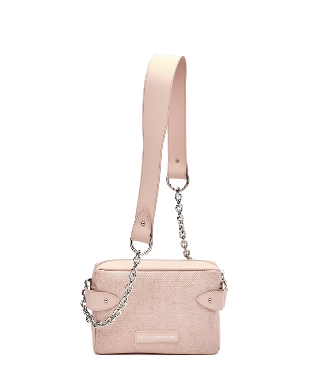 Basic Elegant Women’s Leather Bag Powder with knitted pattern