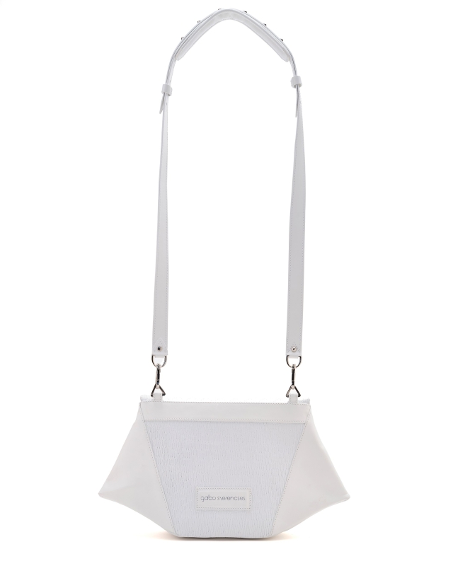 Small geometric clutch with shoulder strap //  White