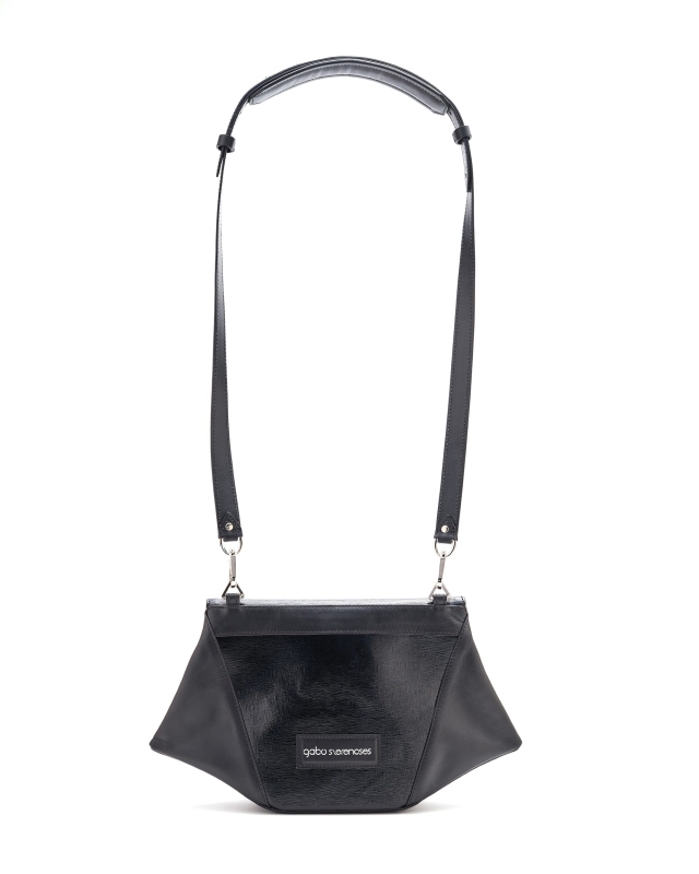 Small geometric clutch with shoulder strap //  Black Pattent leather