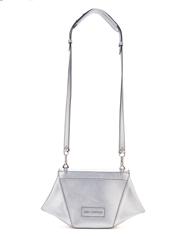 Small geometric clutch with shoulder strap //  Silver one