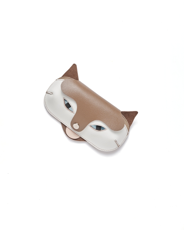 Cicás Szemüvegtok // Iszap-fehér cicus, kék szemmel