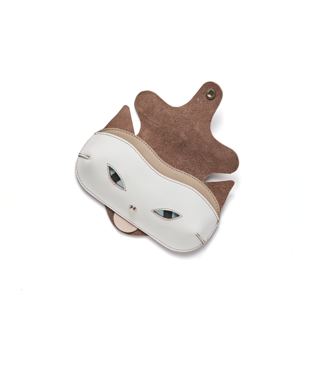 Cicás Szemüvegtok // Iszap-fehér cicus, kék szemmel